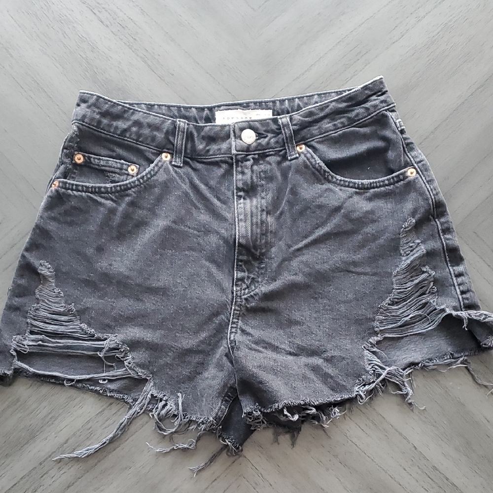 Topshop Charcoal Distressed Jean Shorts